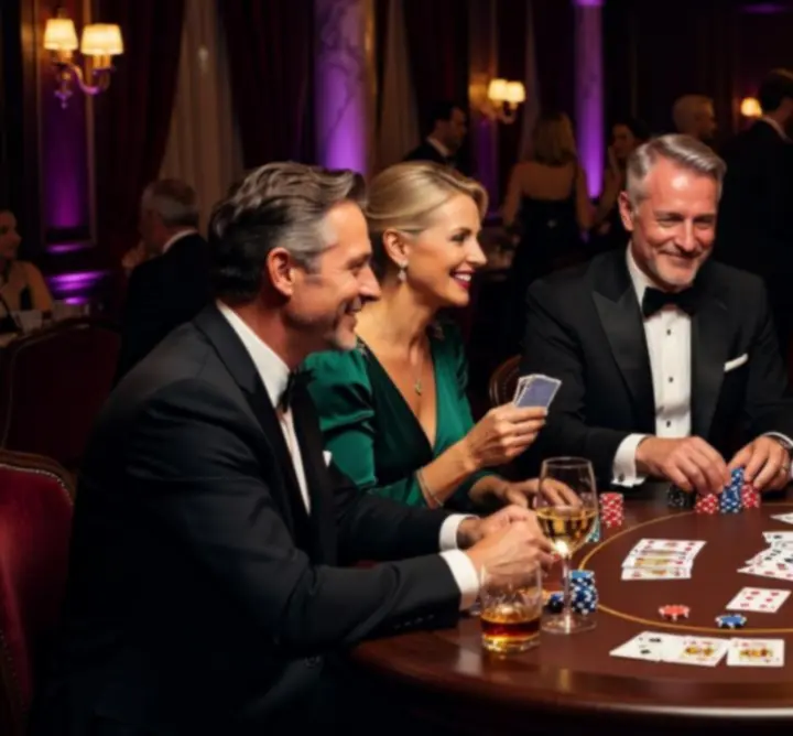 Uczestnicy wieczoru Velvet Night Venue grający przy stole pokerowym